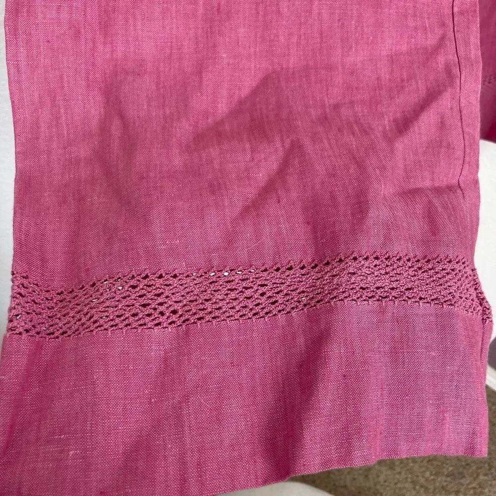 Willi Smith linen pants w/ fitted waist crochet hem